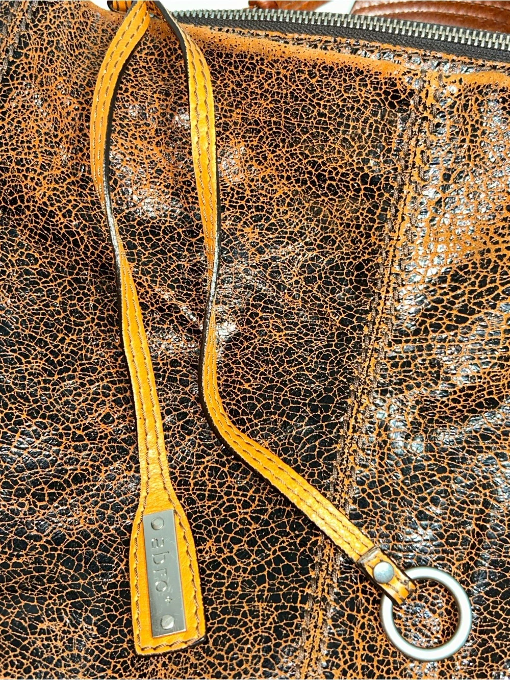Abro Brown Cognac Distressed Crackled Leather Hobo Shoulder Bag